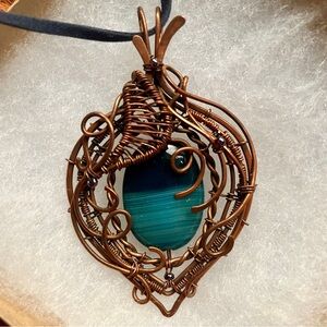 Handcrafted Copper Wire Wrapped Pendant with Teal Stone